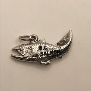Vtg Sterling Silver BC Salmon Fish Charm Bracelet Charm / Mini Pendant .6”